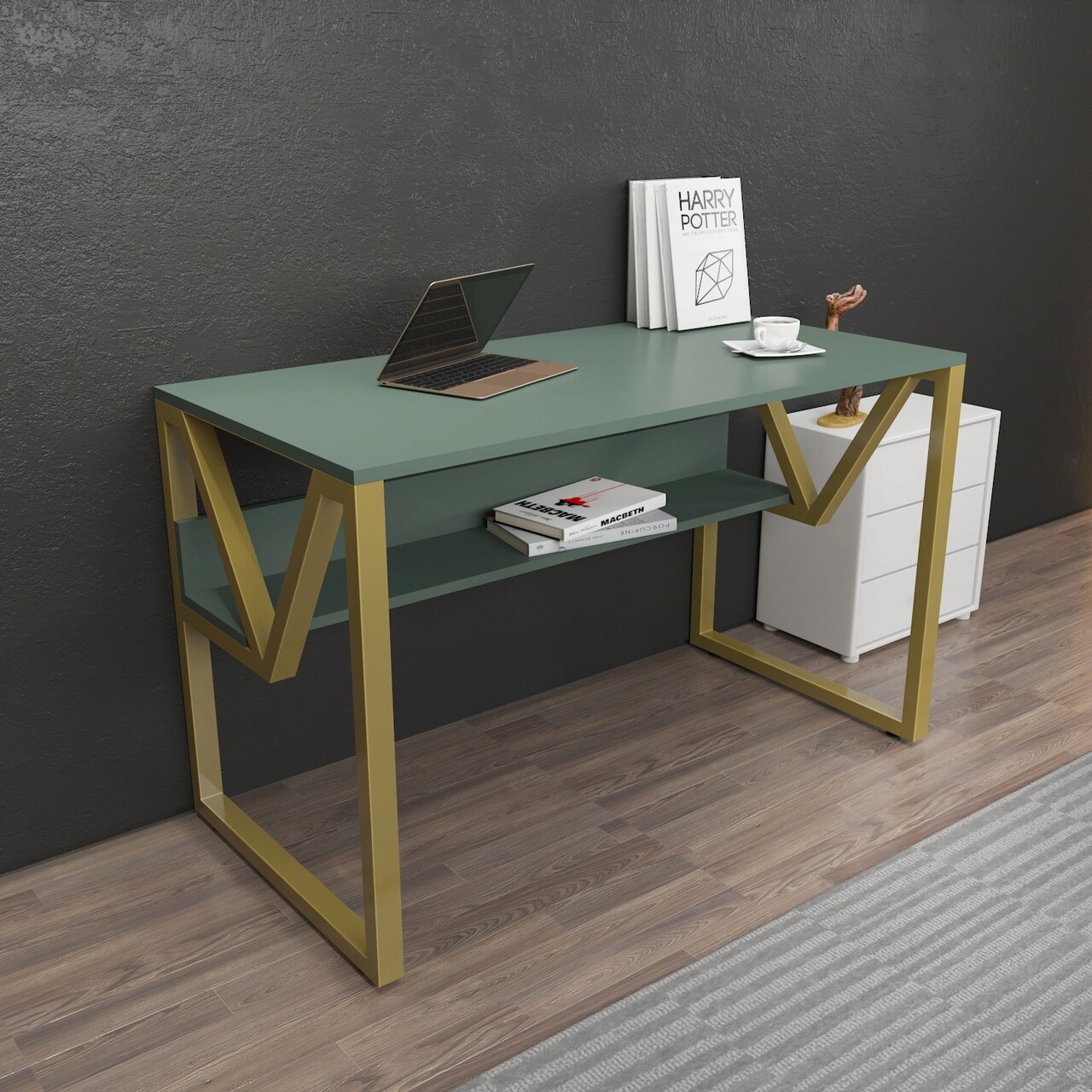 Birou, Hanah Home, Lona, 120x72.8x60 cm, Verde - imagine 7